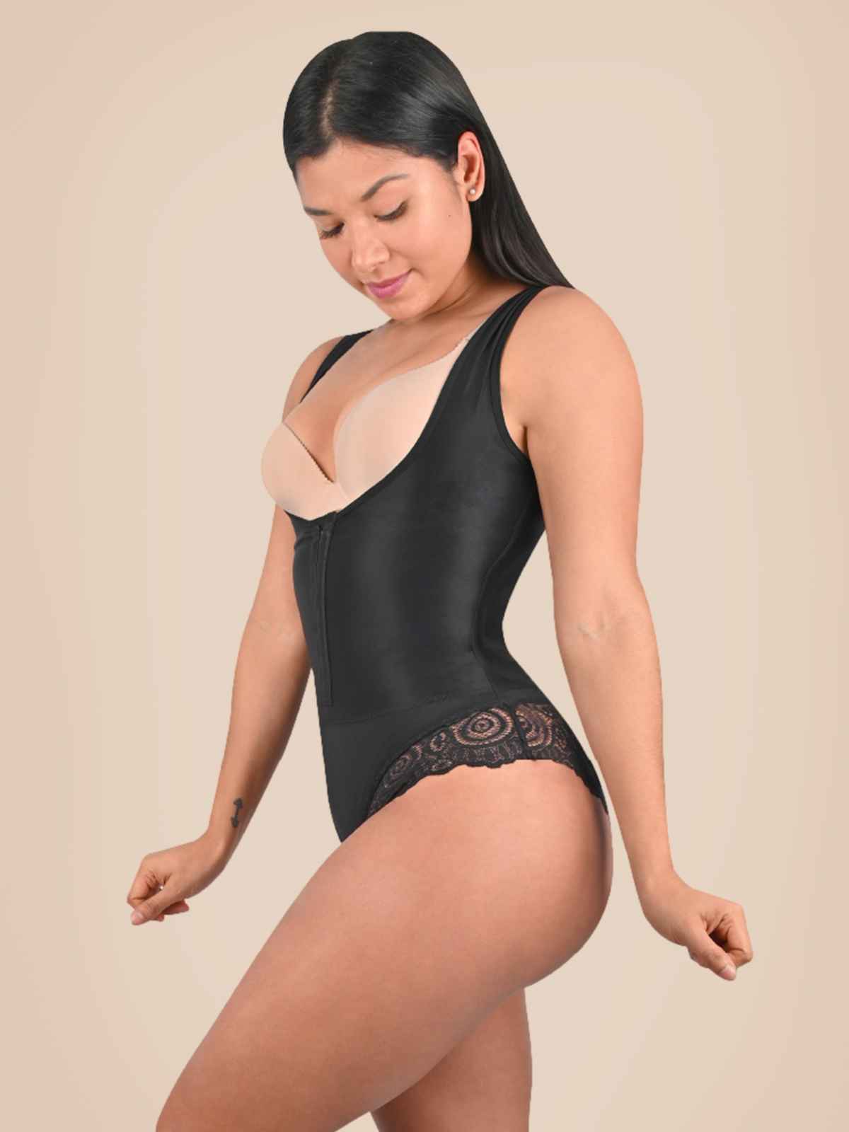 Shapewear for Women Tummy Control Spaghetti Strap Lace Under-Bust Shaping Bodysuit