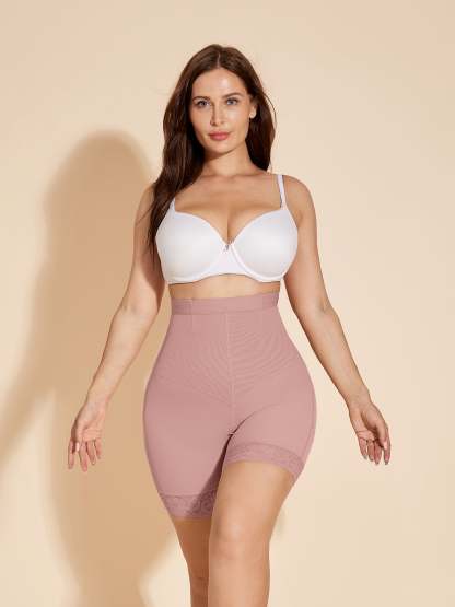 ChicCurve Butt Lifter Shaper Shorts with Zipper for Women - RosyBrown