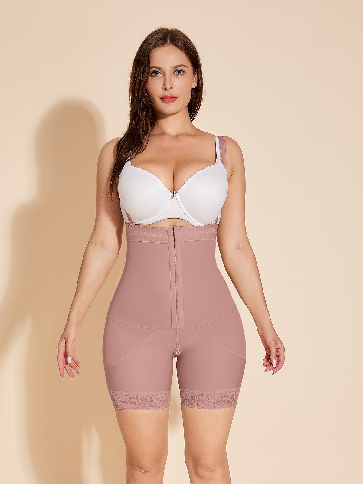 Women Shapewear Open Bust Tummy Control Bodysuit With Zipper Crotch -  RosyBrown-ChicCurve