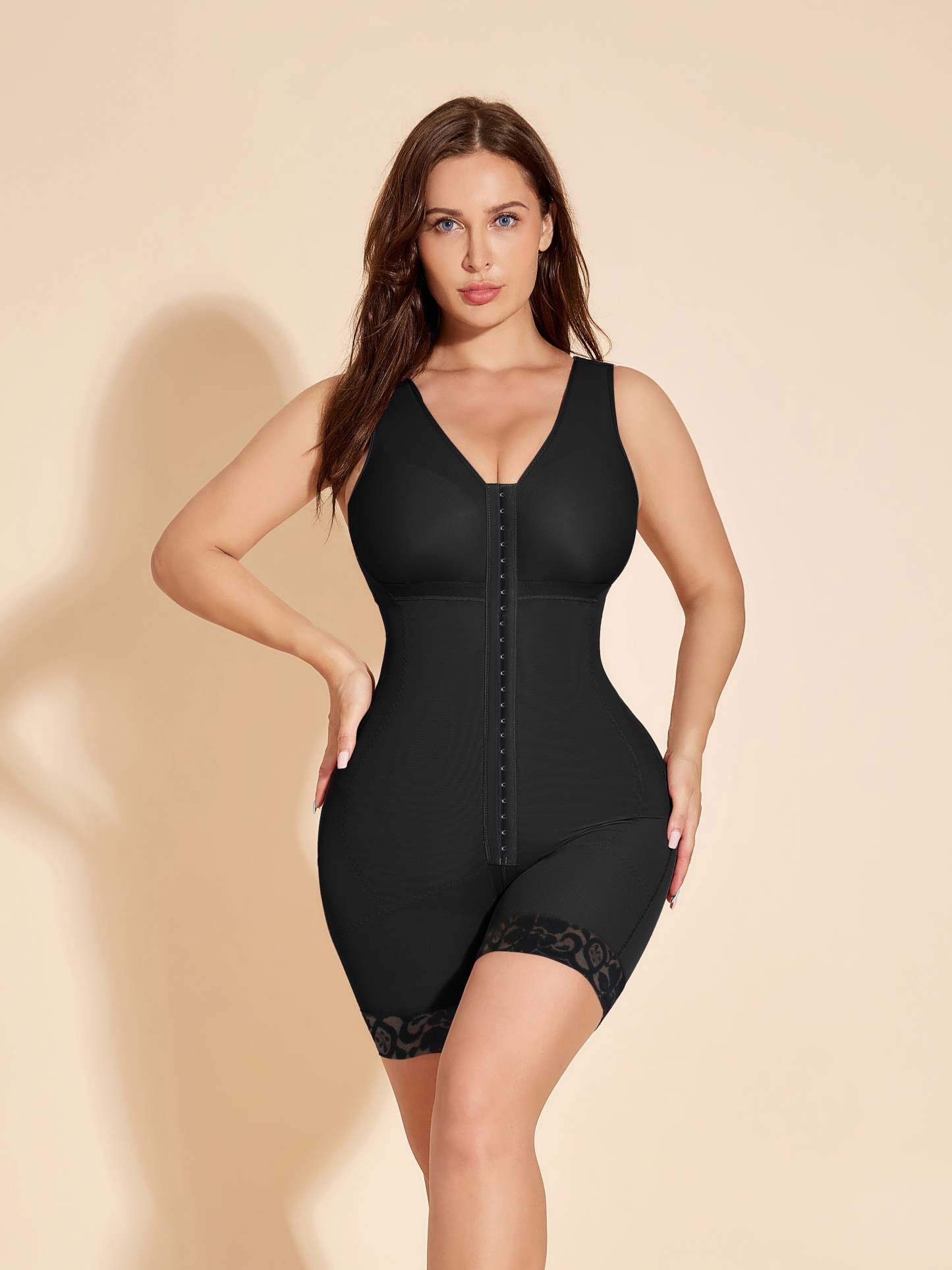 Chest Packed Shapewear High Compression Tummy Control Stage 2 Faja Colombianas Waist Trainer Bodysuit - Black-ChicCurve