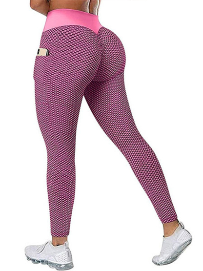 Large size honeycomb bird's eye fabric hip lift side mobile phone pocket leggings