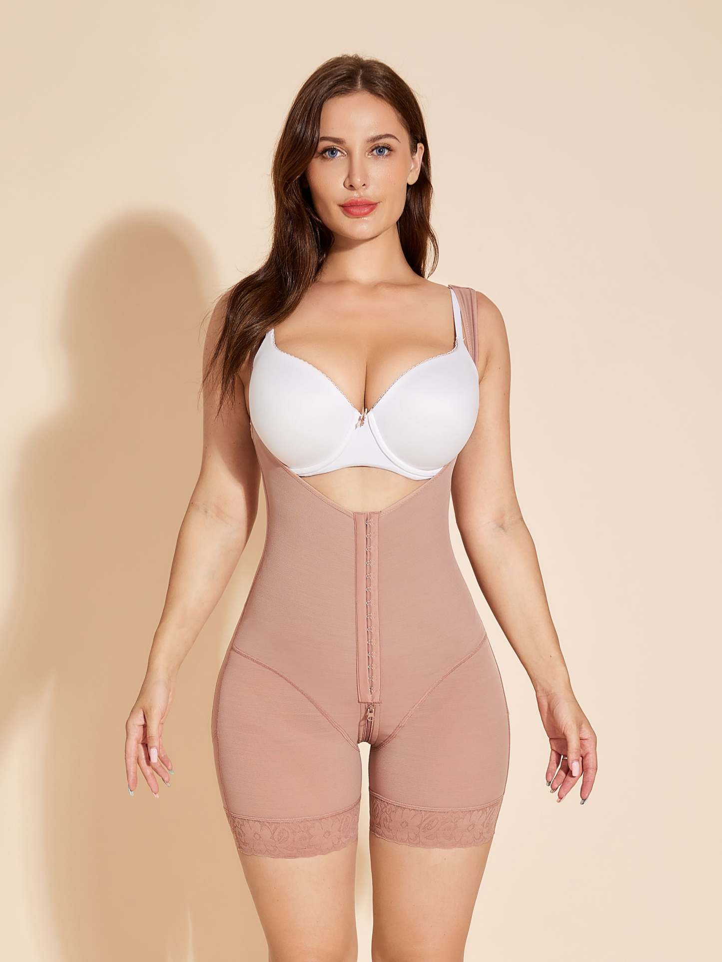 Butt Lifting Women Shapewear Tummy Control Body Shaper Open Bust - RosyBrown