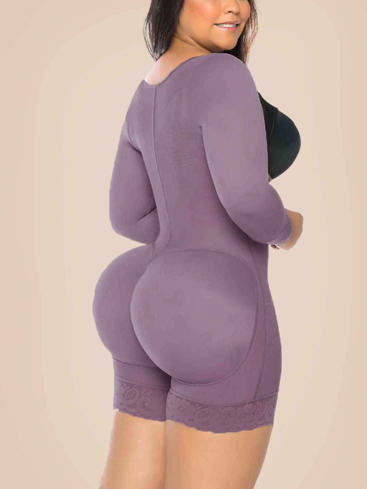 Women's Shapewear Hook And Eye Closure Breast Support Tummy Control Long Sleeve Triangle  Bodysuit Bodyshaper