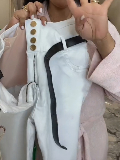 High Rise Curved Button Breasted Slimming Functional Skinny Jeans