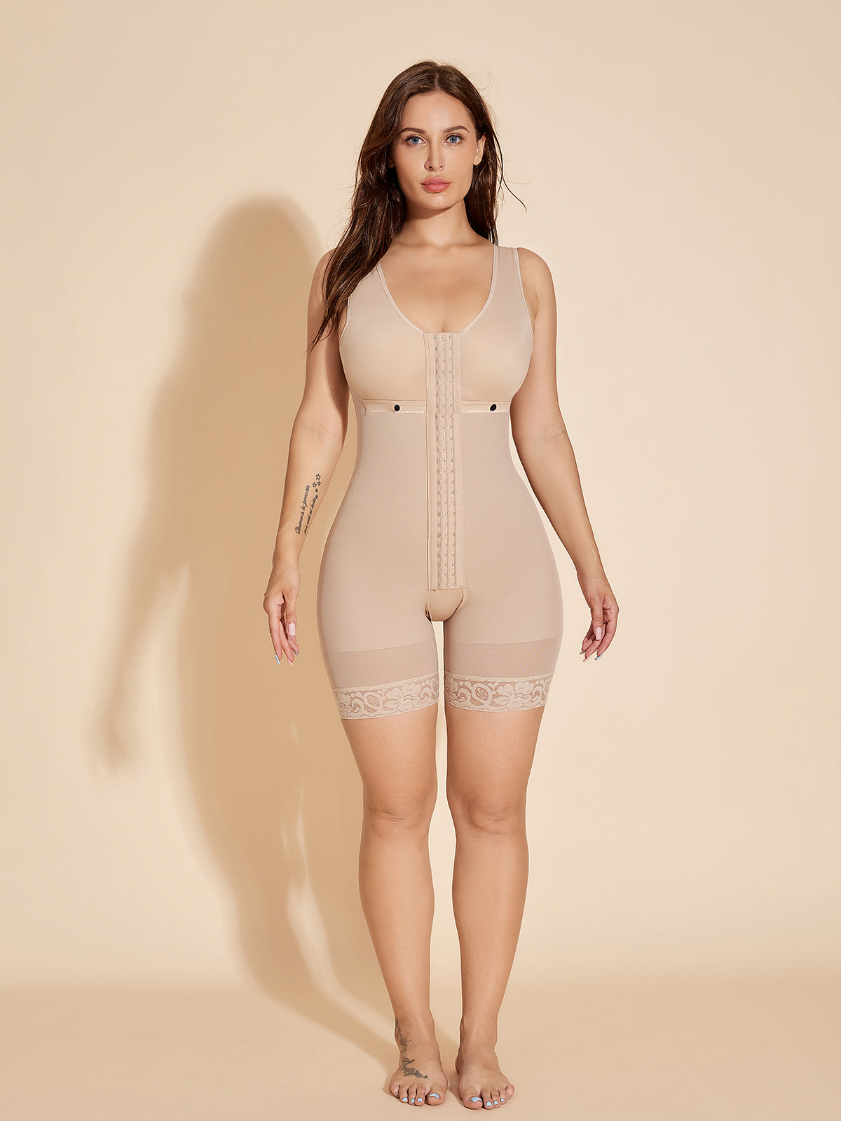 Faja Compression Hook-eye Postpartum Wrap Shapewear Plus Size with Bra - Tan