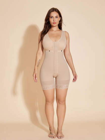 Faja Compression Hook-eye Postpartum Wrap Shapewear Plus Size with Bra - Tan