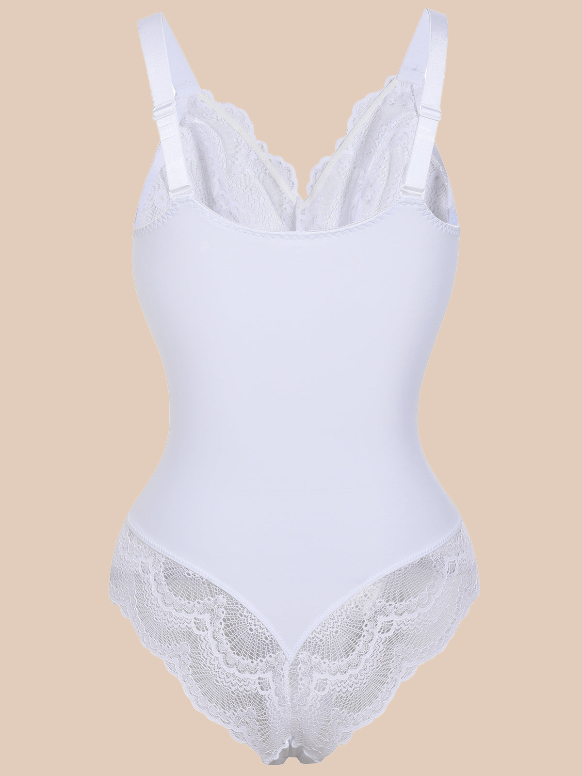 Lace Shapewear V-neck Bodysuit Tummy Control Backless Body Shaper - Bl - ChicCurve