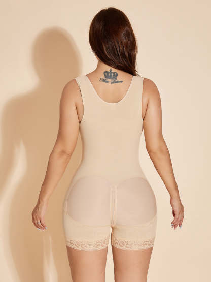 Stage 2 Fajas Colombianas High Compression Tummy Control Body Shaper Adjustable Hook-eye Open Bust Bodysuit - Tan