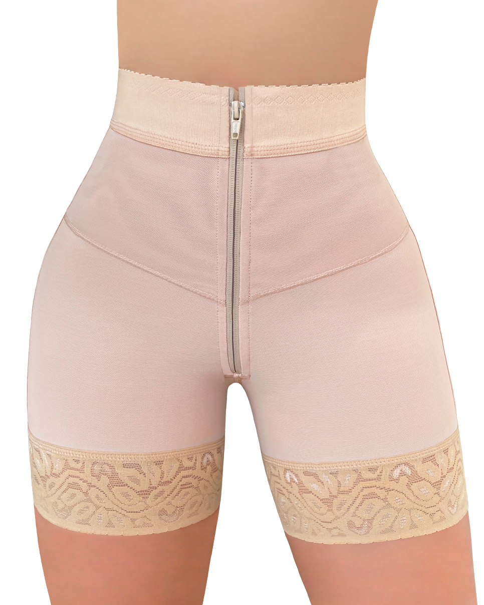 Women's High Waisted Shaping Short with Front Zipper-ChicCurve