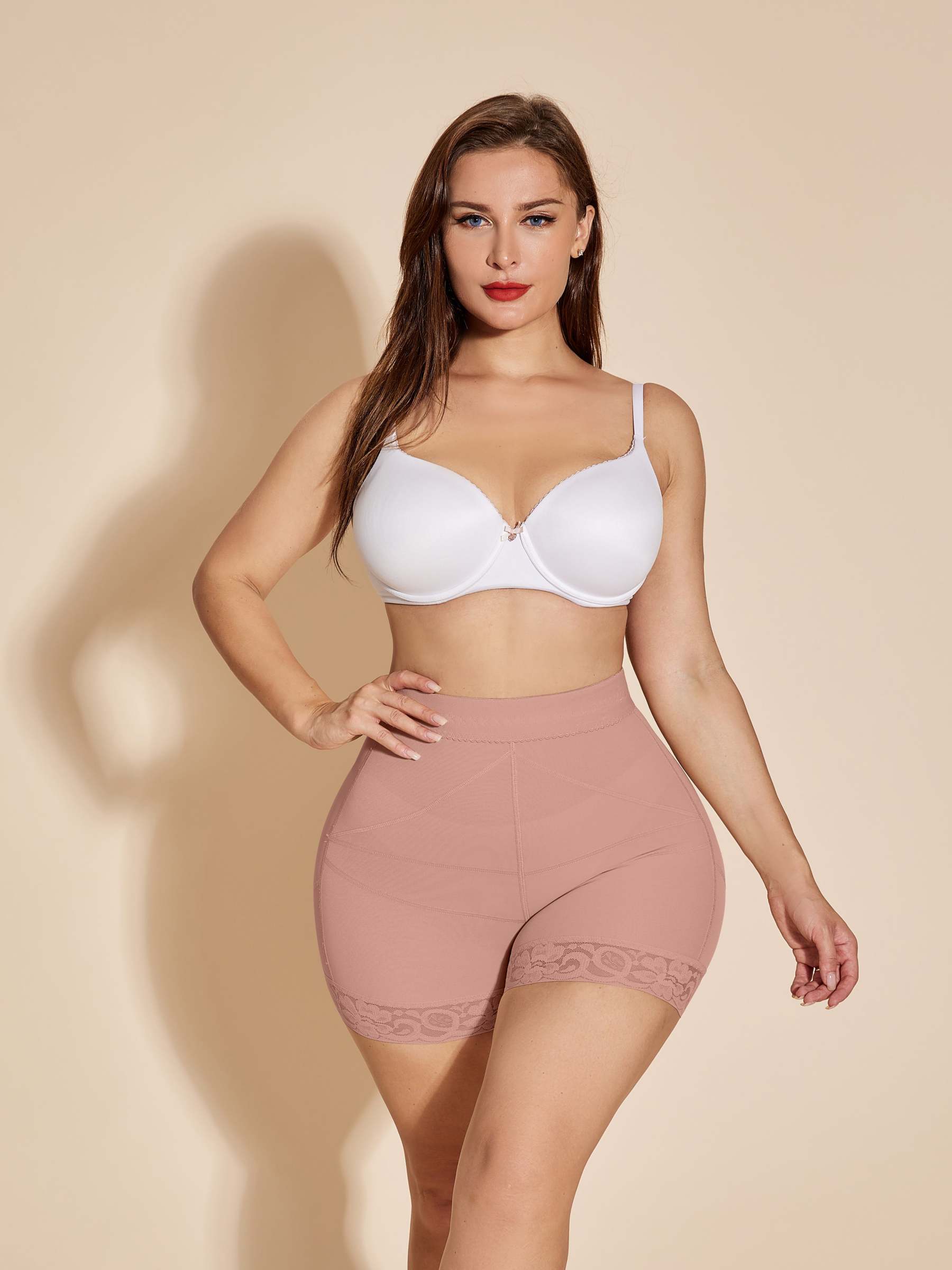 Seamless Butt Lifter Women Slimming Booty Lifting Shorts - RosyBrown