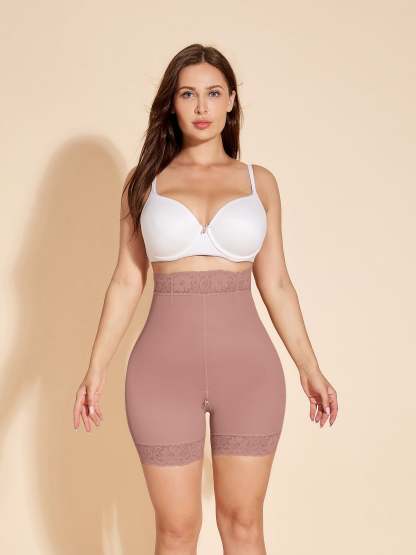ChicCurve Crotch with zipper High Waist Shapewear Shorts - Rosy Brown