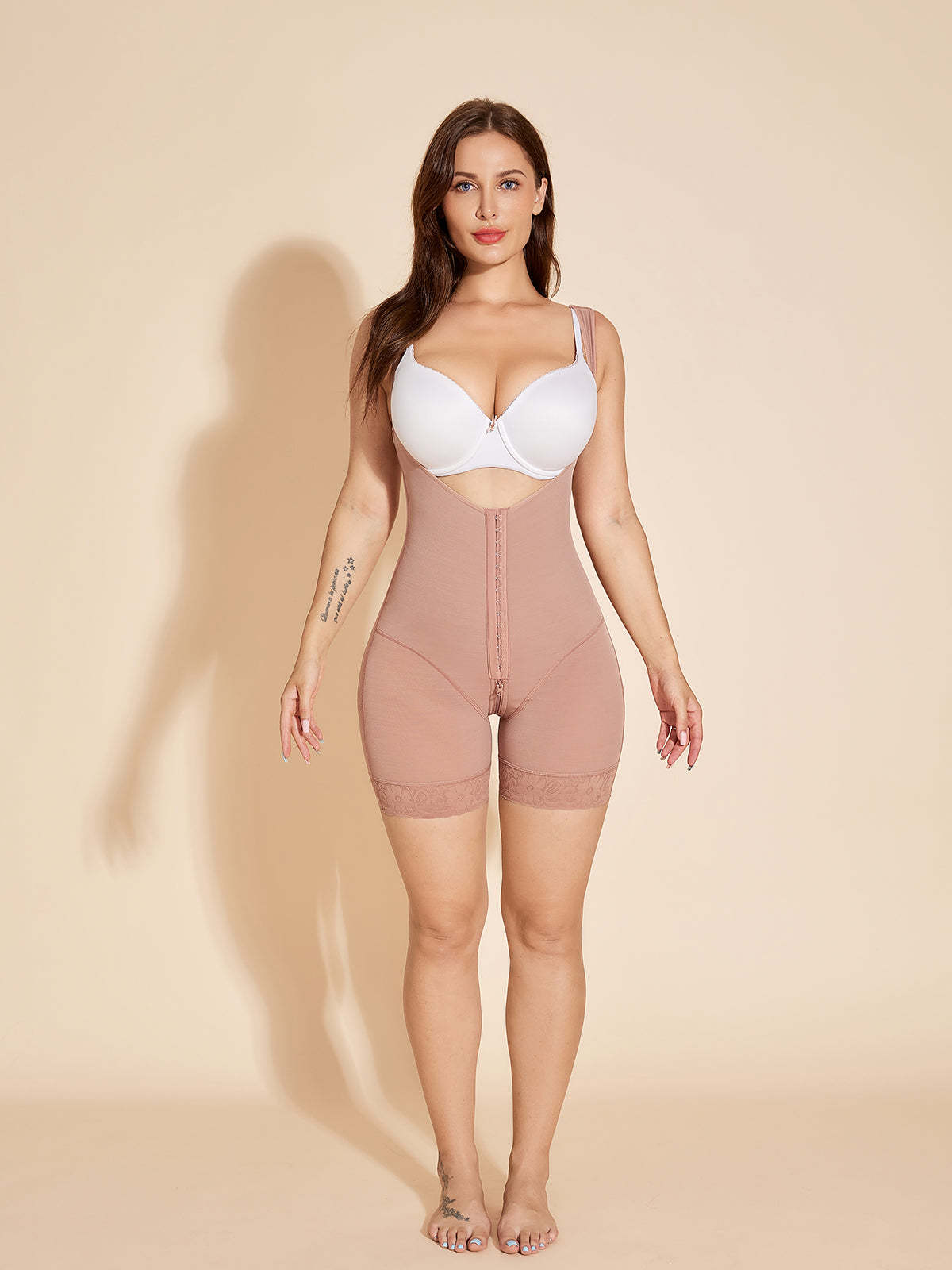 Butt Lifting Women Shapewear Tummy Control Body Shaper Open Bust - RosyBrown