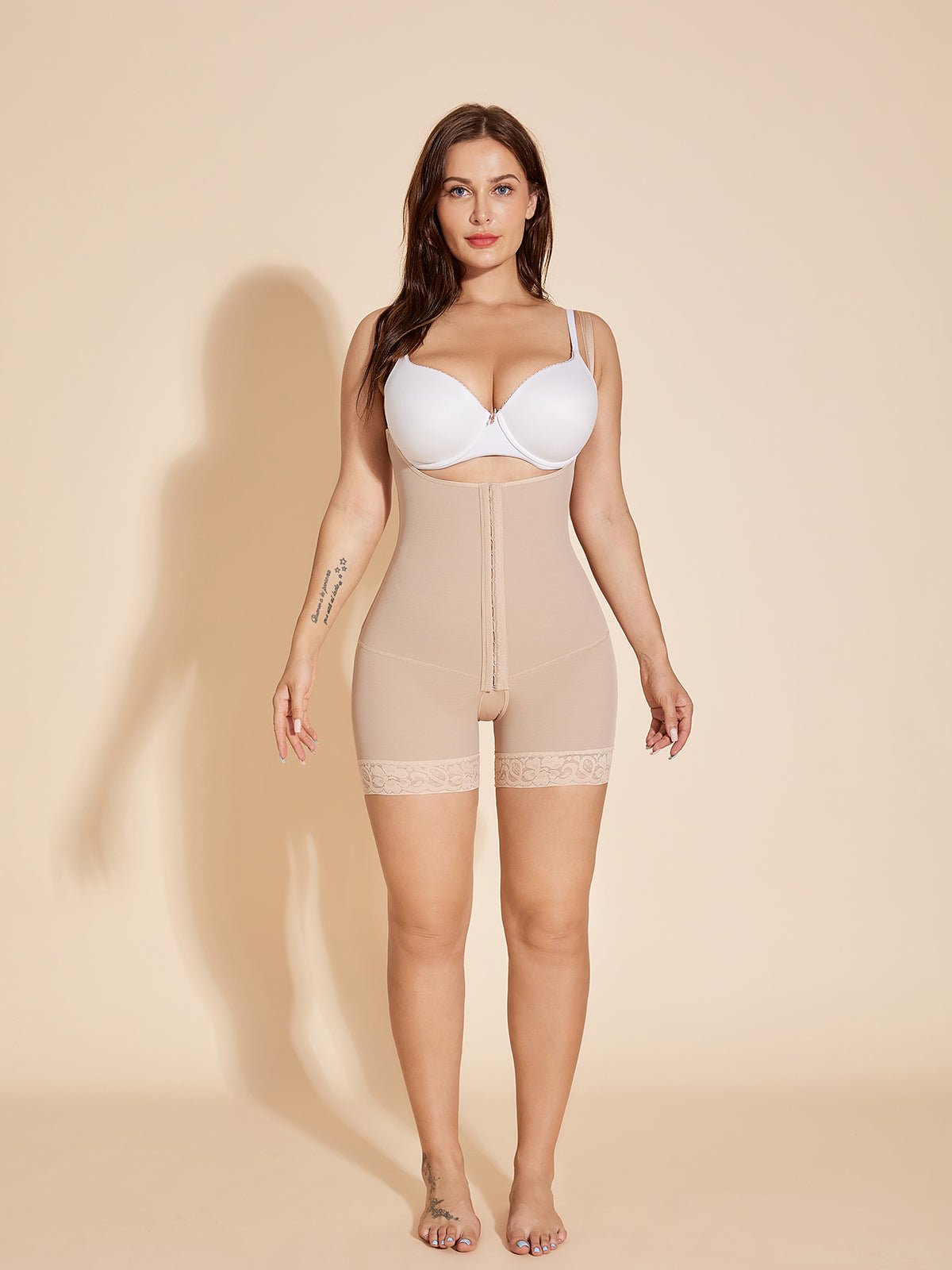 Tummy Control Body Shaper Women Open Crotch Butt Lifting Shapewear - Tan