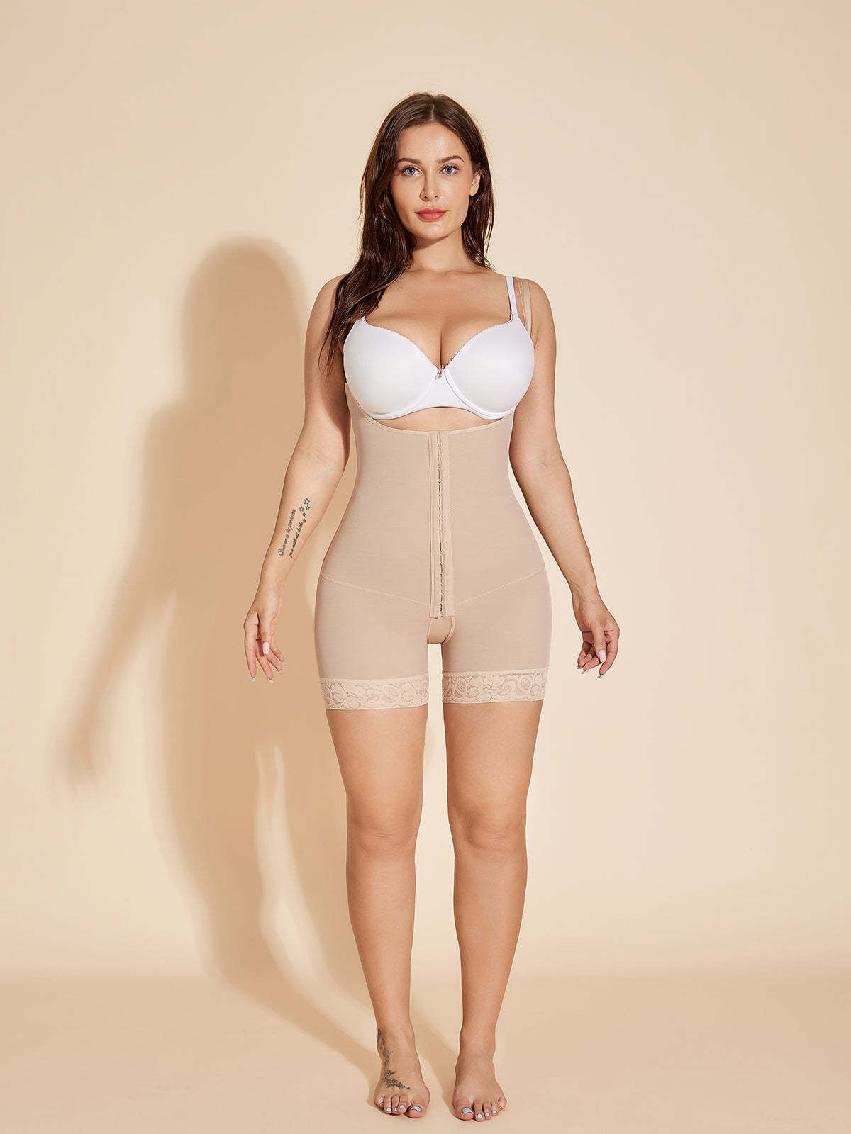 Tummy Control Body Shaper Women Open Crotch Butt Lifting Shapewear - Tan