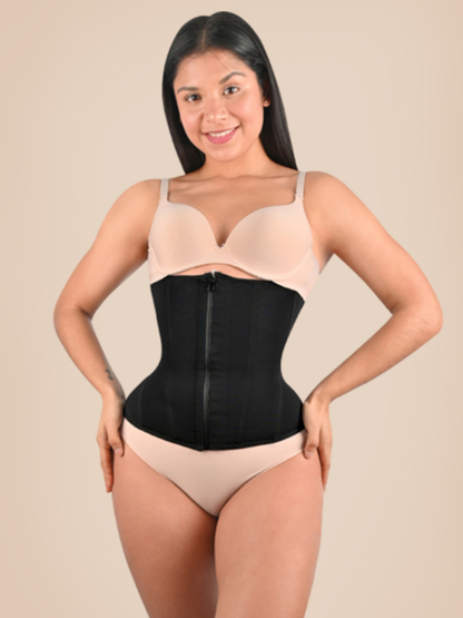 Women Zipper Body Shaper Slimming Waist Trainer - Black