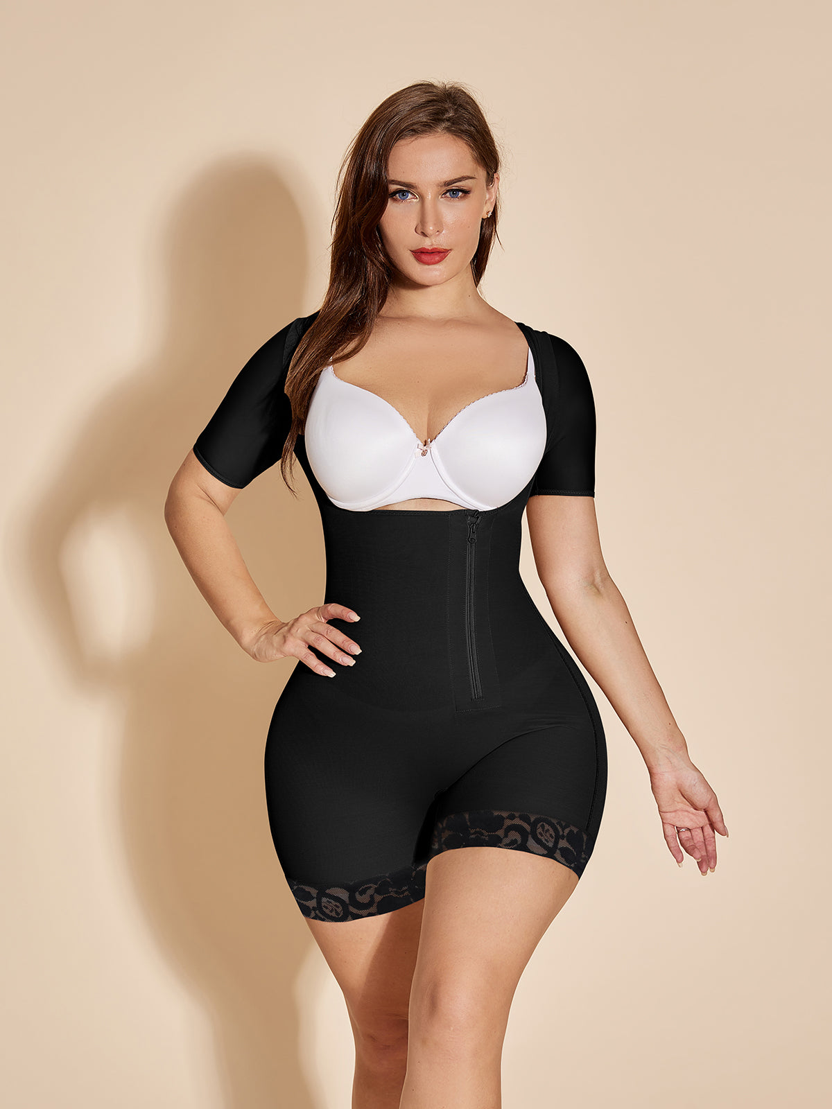 Open Bust Shapewear Hip Lift Faja Compression Postpartum Bodysuit - Black