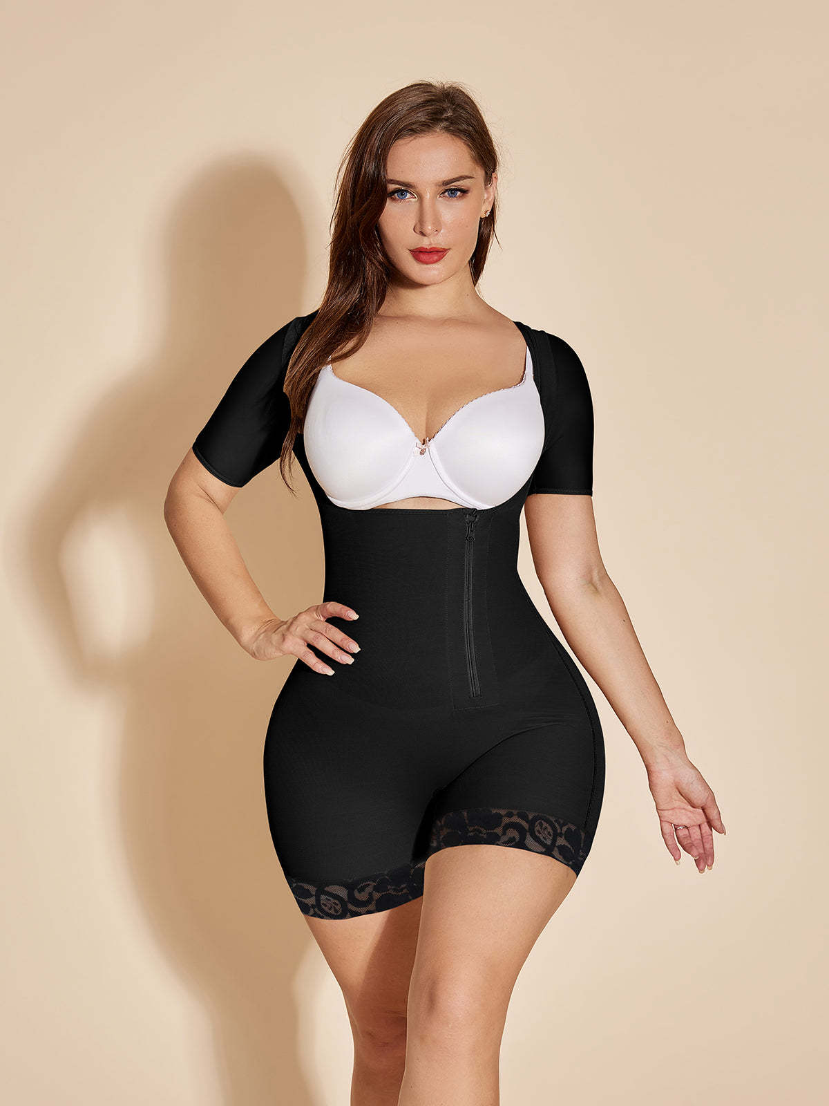 Open Bust Shapewear Hip Lift Faja Compression Postpartum Bodysuit - Black