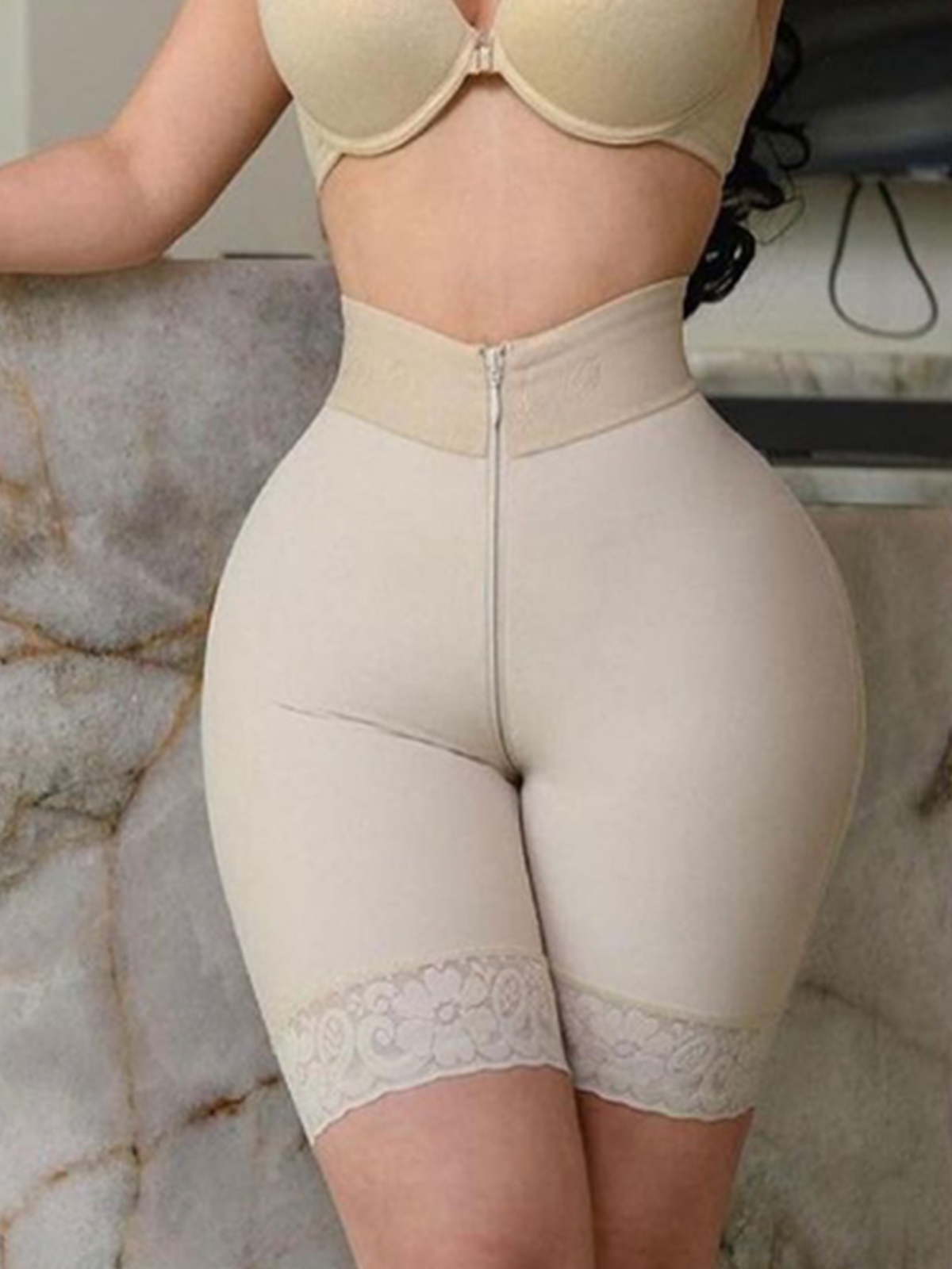 Double Compression Butt Lifter Zipper Shorts High Waisted Butt Pads Seamless Hip Enhancer 