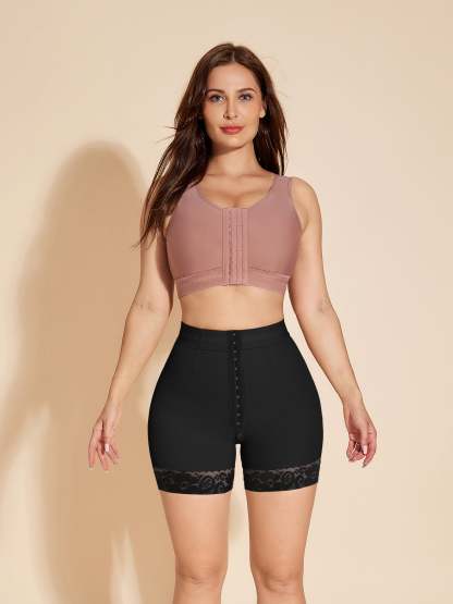 Booty Lift Shapewear Shorts Underwear Butt Lifter High Waisted Tummy Tuck Control Panty Hook Eye Closure - Black