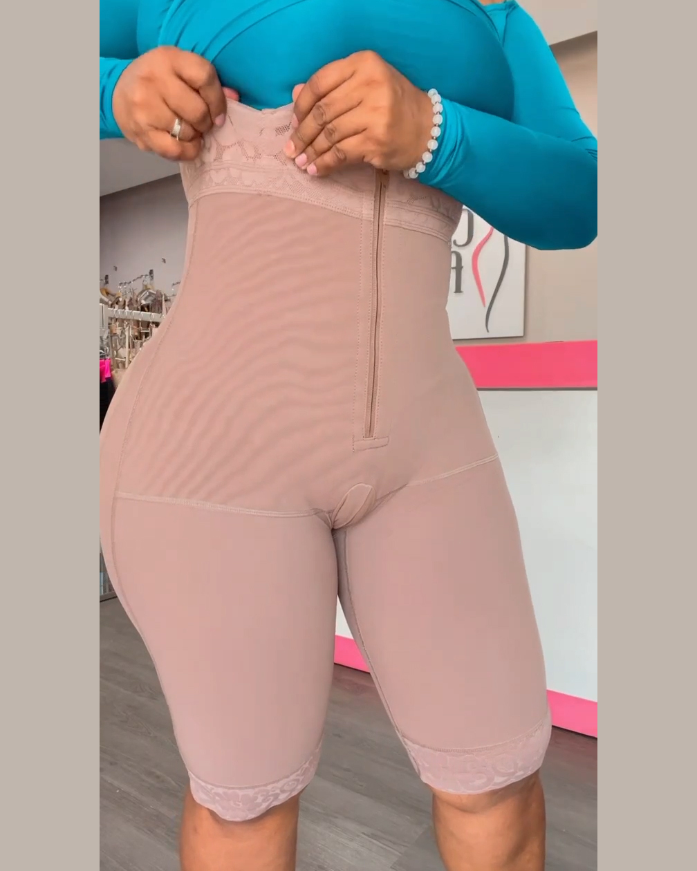 Lace High Compression Tummy Control Shorts with Zipper Front