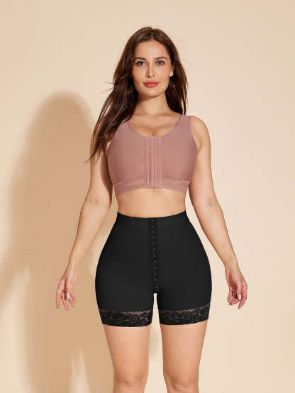 Booty Lift Shapewear Shorts Underwear Butt Lifter High Waisted Tummy Tuck Control Panty Hook Eye Closure - Black