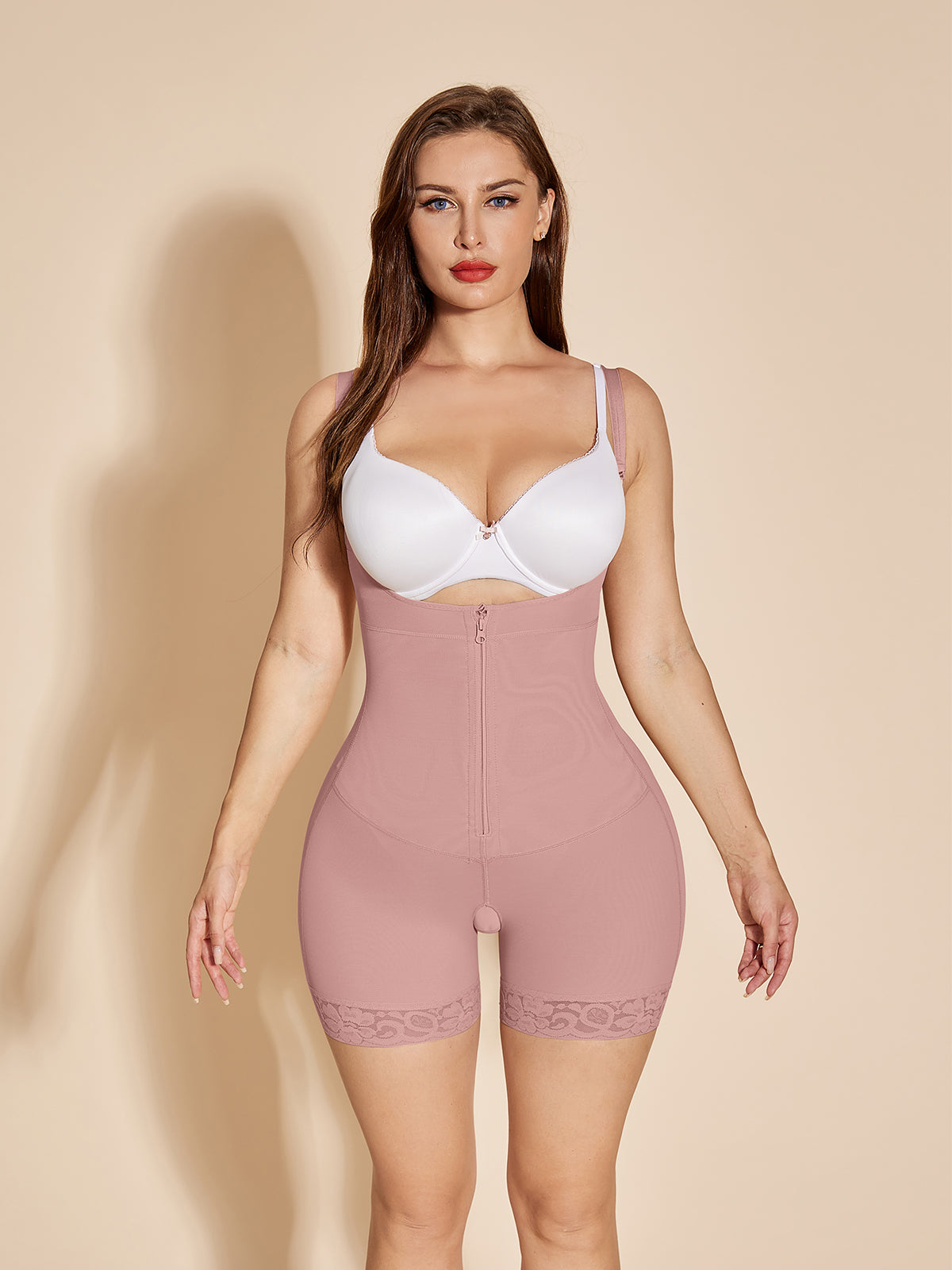 Open Bust Women Shapewear Butt Lifting Body Shaper - RosyBrown