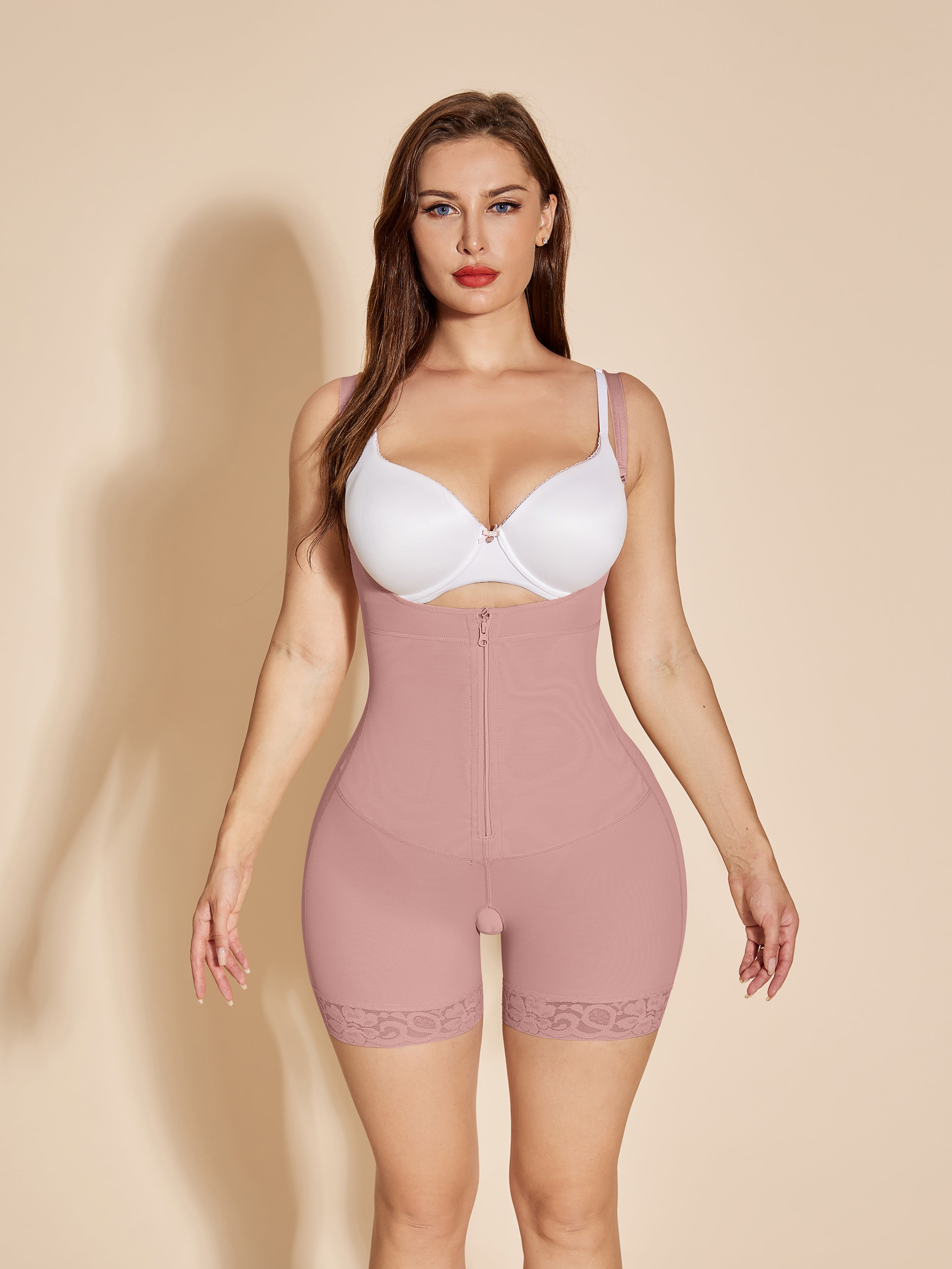 Open Bust Women Shapewear Butt Lifting Body Shaper - RosyBrown