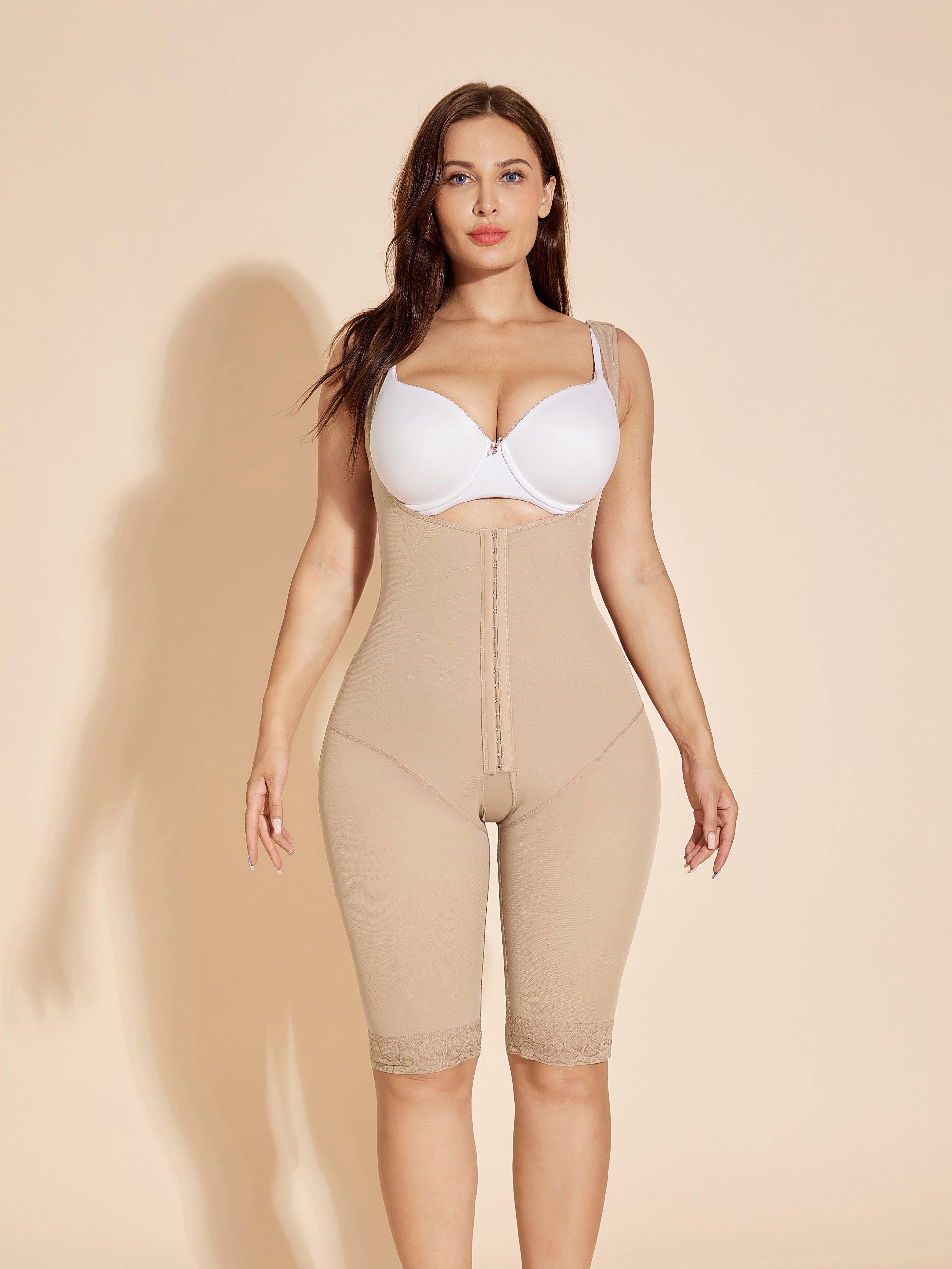 Women's Open Bust Bodysuit Tummy Control Shapewear - Tan