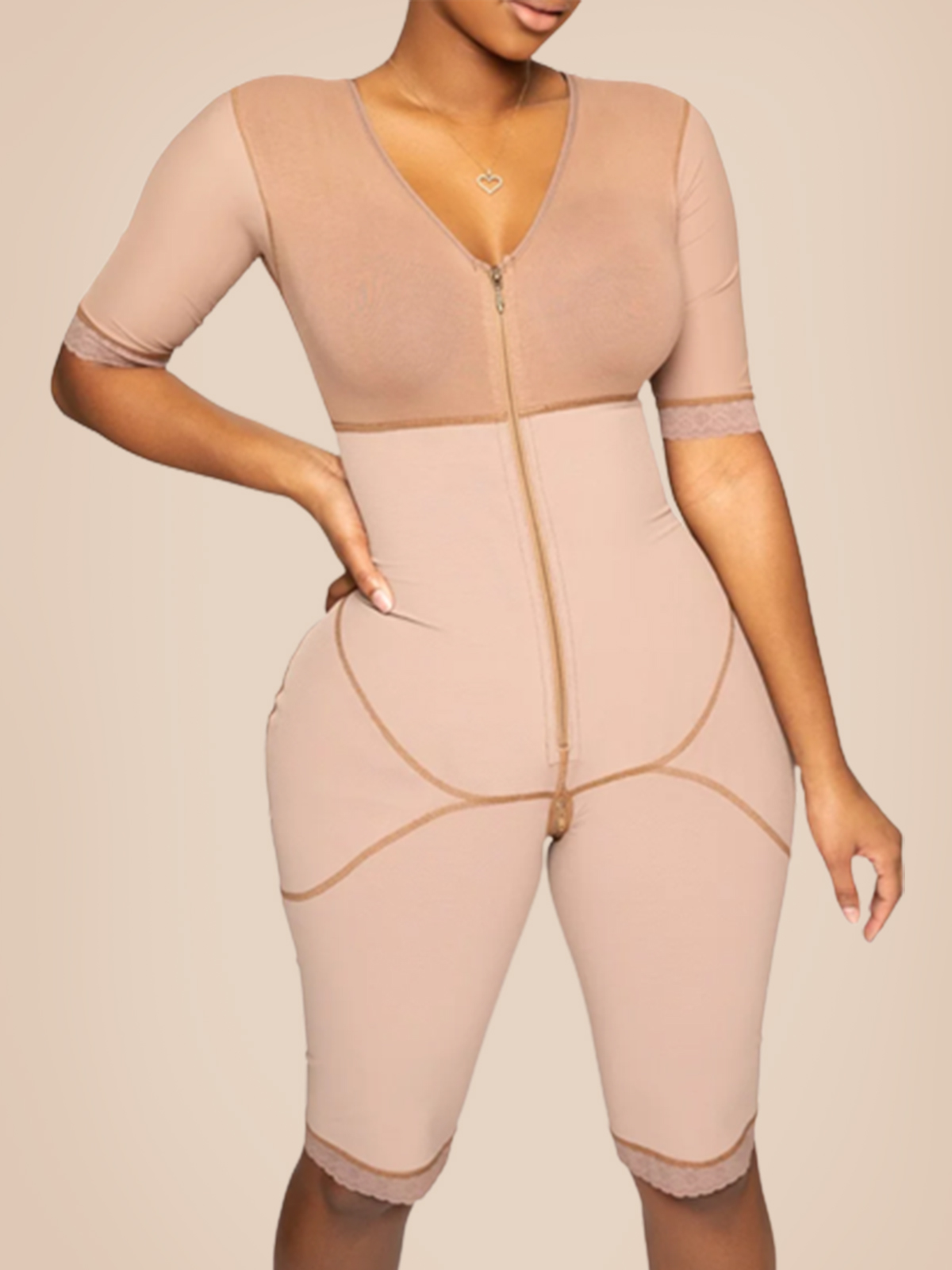 Full Body Bipper Bodysuit With Sleeves One-piece Postpartum Shapewear For Women Chest Cupport Hip Shaping Tummy Control Bodysuit