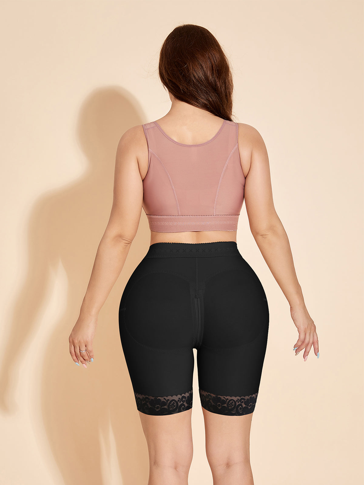 ChicCurve Zipper Butt Lifter Tummy Tuck Shapewear Shorts - Black