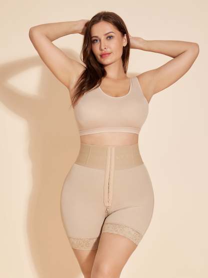 Butt Lifter High Waisted Shapewear Shorts Tummy Control with Hook-Eye - Tan