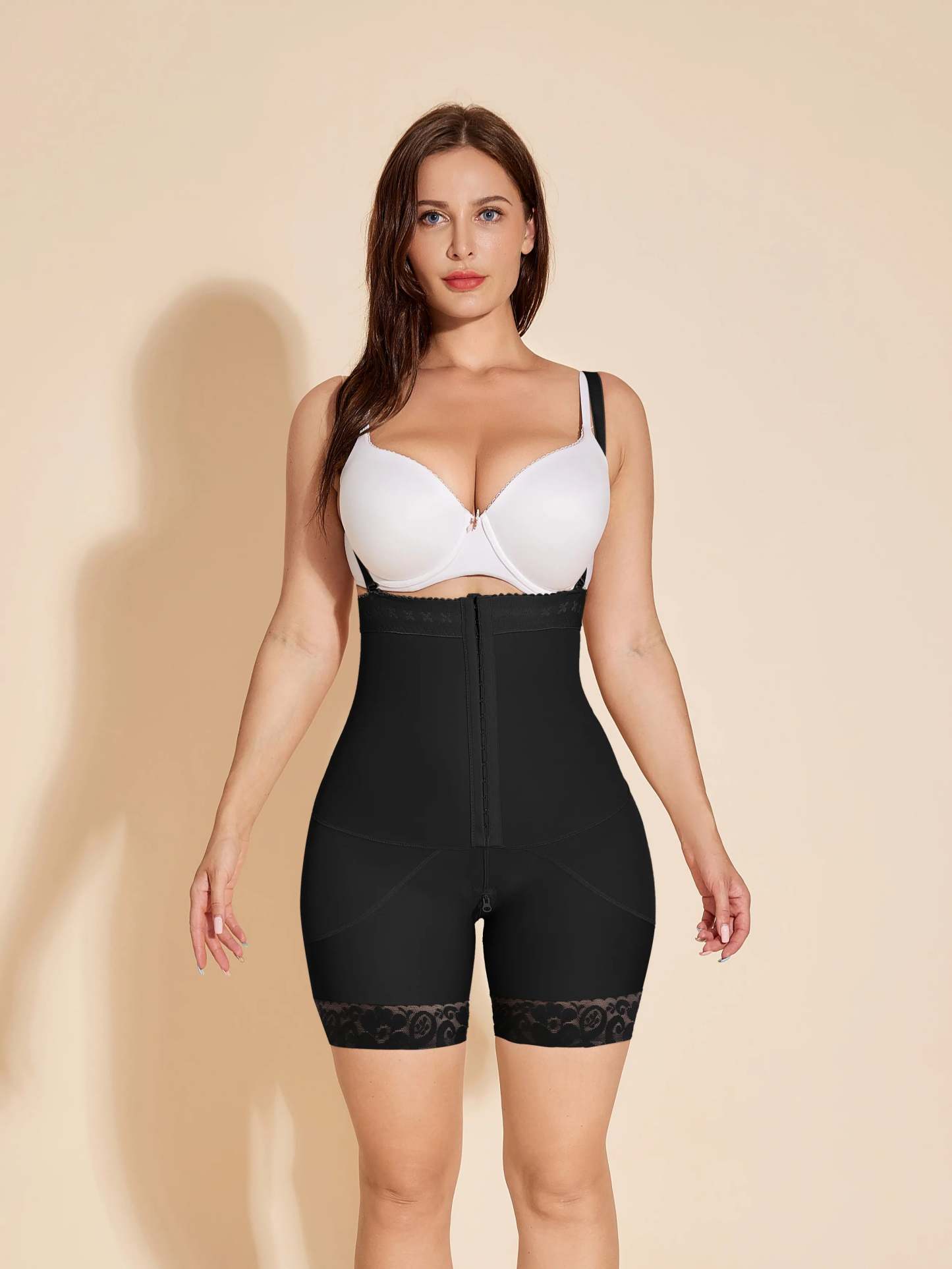 Women Shapewear Open Bust Tummy Control Bodysuit With Zipper Crotch - Black