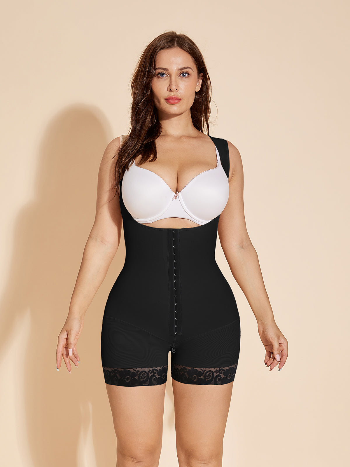 Stage 2 Fajas Colombianas High Compression Tummy Control Body Shaper Adjustable Hook-eye Open Bust Bodysuit - Black