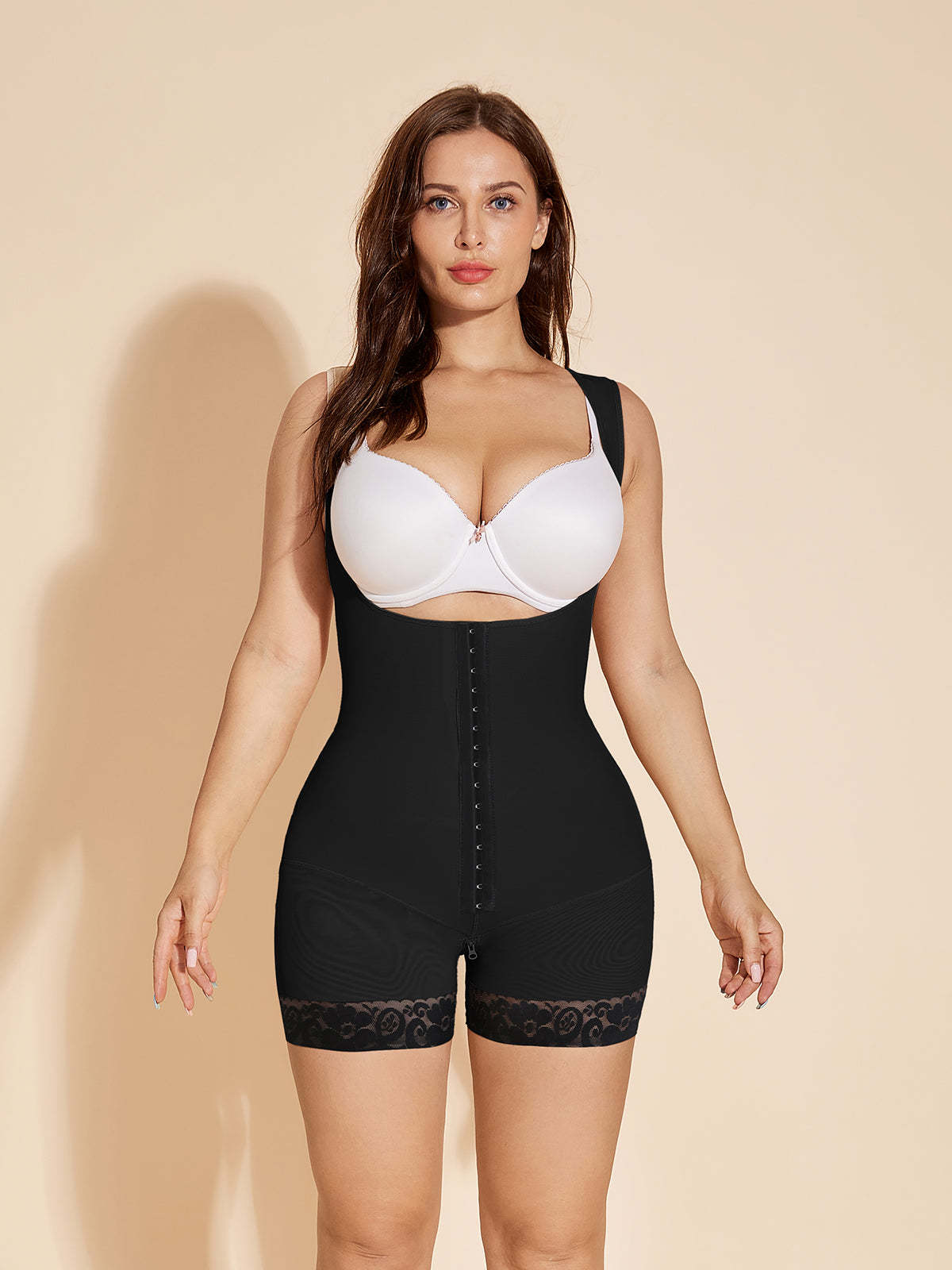 Adjustable Hook-eye Open Bust Shapewear with Crotch Zipper | Fajas Colombianas Shapewear