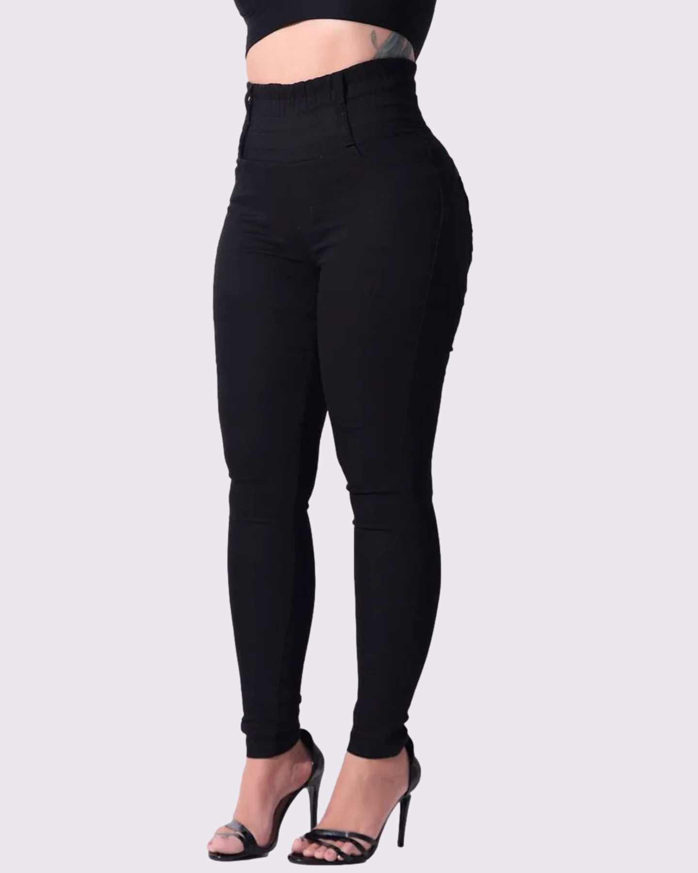 Curved Color Block Wide Waist Stretch Jeans