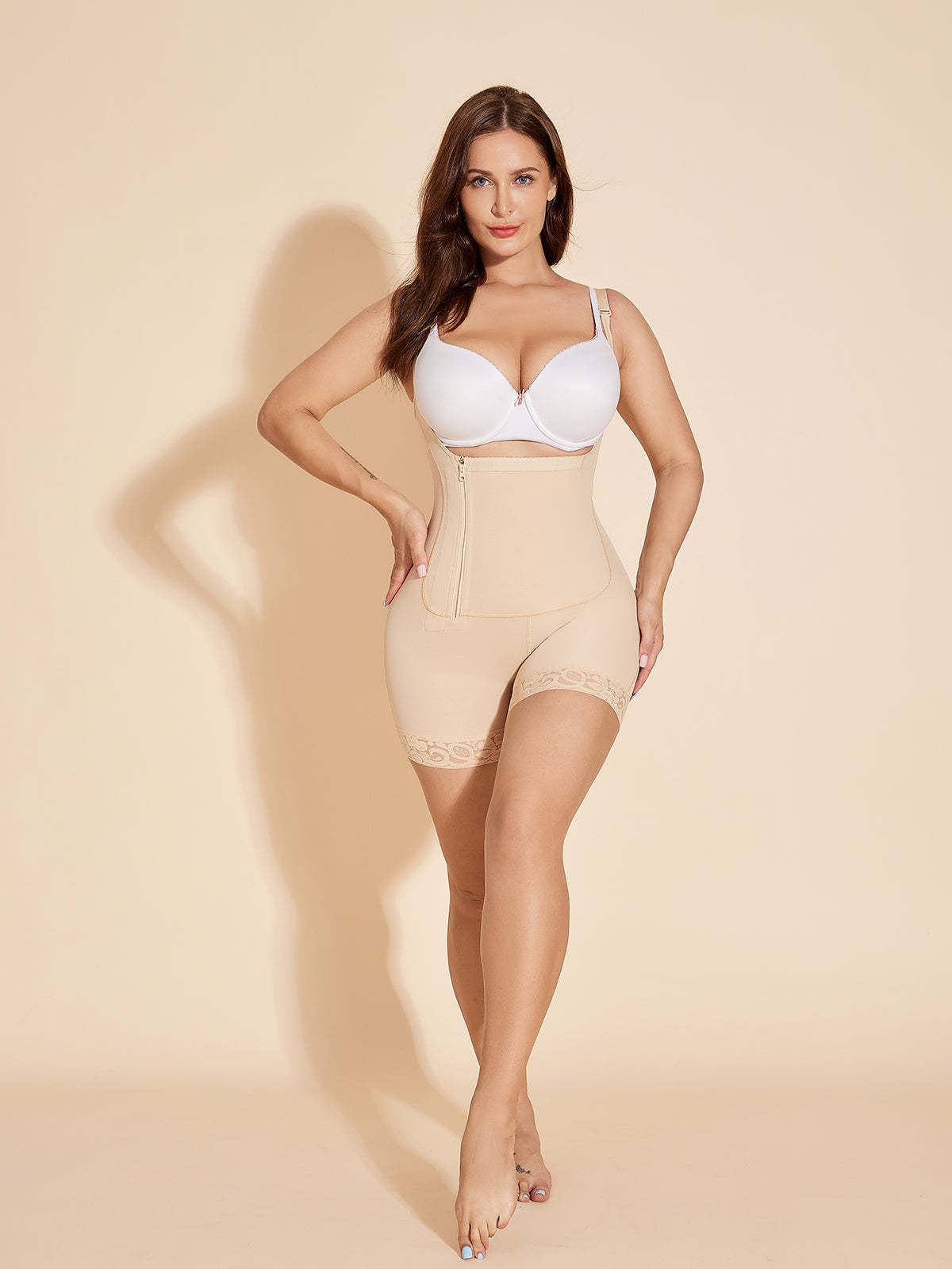 Side Zipper Closure Women Shapewear Butt Lifting Body Shaper - Tan