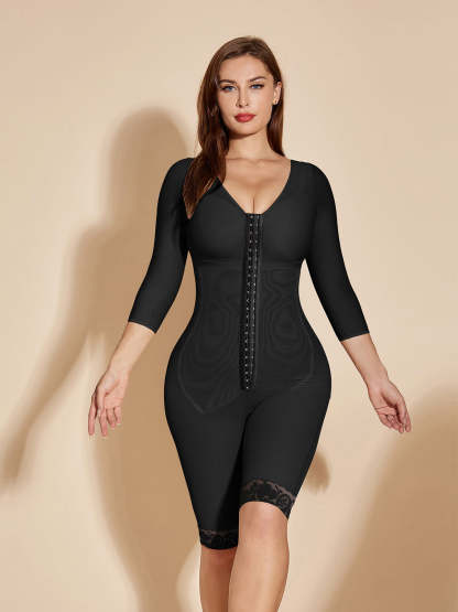 Fajas Colombianas Full Body Shaper Tummy Control Stage 2 Faja Shapewear for Women Long Sleeves - Black