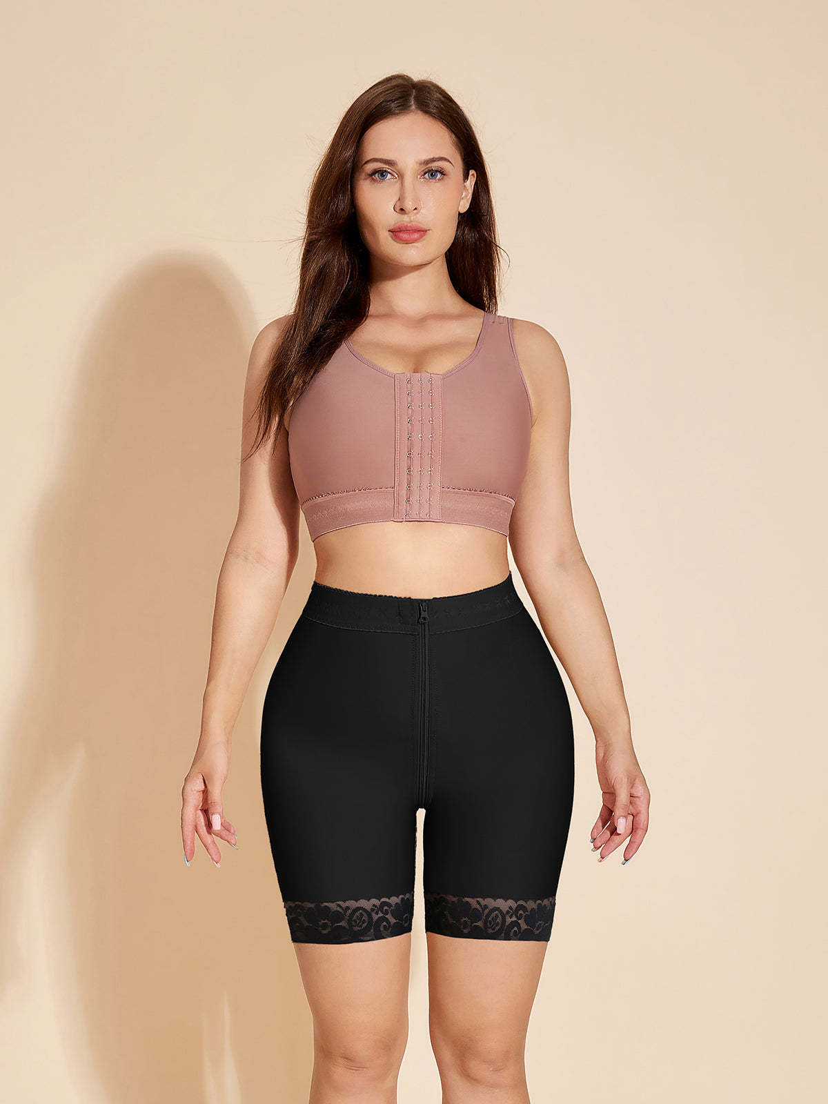 ChicCurve Zipper Butt Lifter Tummy Tuck Shapewear Shorts - Black