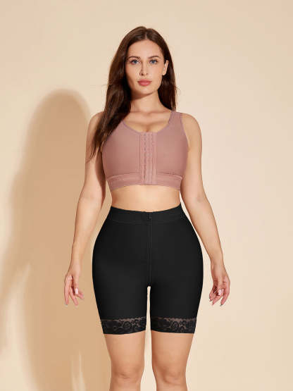 ChicCurve Zipper Butt Lifter Tummy Tuck Shapewear Shorts - Black