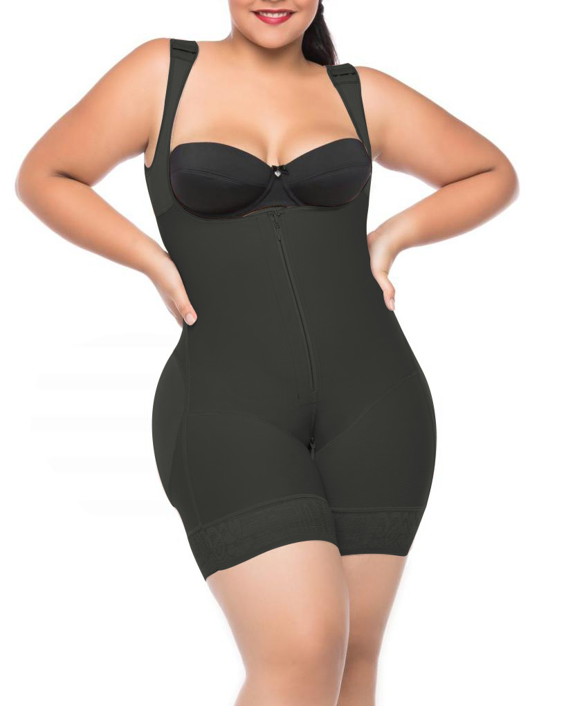 Compression Bodysuit Zipper Closure With Wide Adjustable Shoulder Straps Postpartum Tumt Control Shapewear For Women