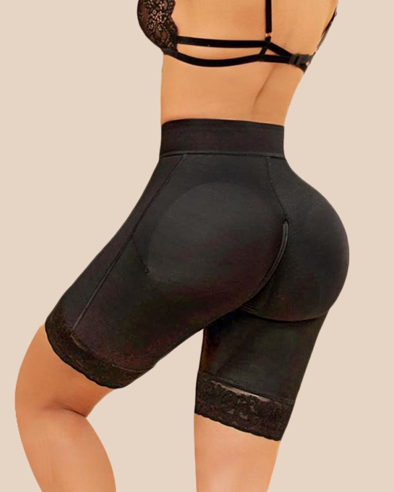 Double Compression Butt Lifter Zipper Shorts High Waisted Butt Pads Seamless Hip Enhancer 