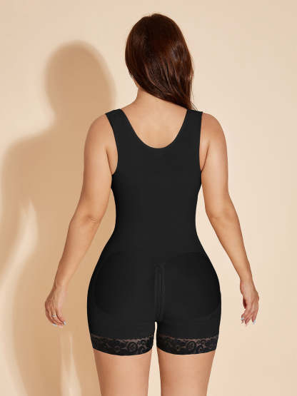 Stage 2 Fajas Colombianas High Compression Tummy Control Body Shaper Adjustable Hook-eye Open Bust Bodysuit - Black