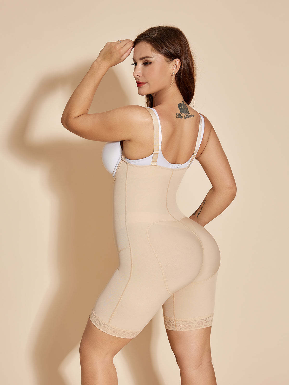 Women Shapewear Open Crotch Tummy Control Bodysuit - Tan