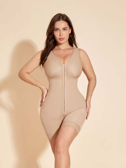 Chest Packed Shapewear High Compression Tummy Control Stage 2 Faja Colombianas Waist Trainer Bodysuit - Tan