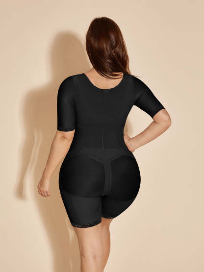 Full Body Shapewear Postpartum Fajas Colombianas with Zipper - Black