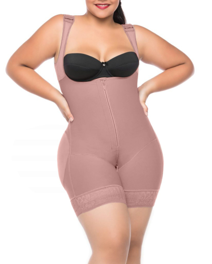 Compression Bodysuit Zipper Closure With Wide Adjustable Shoulder Straps Postpartum Tumt Control Shapewear For Women