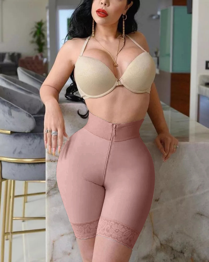 Double Compression Butt Lifter Zipper Shorts High Waisted Butt Pads Seamless Hip Enhancer 