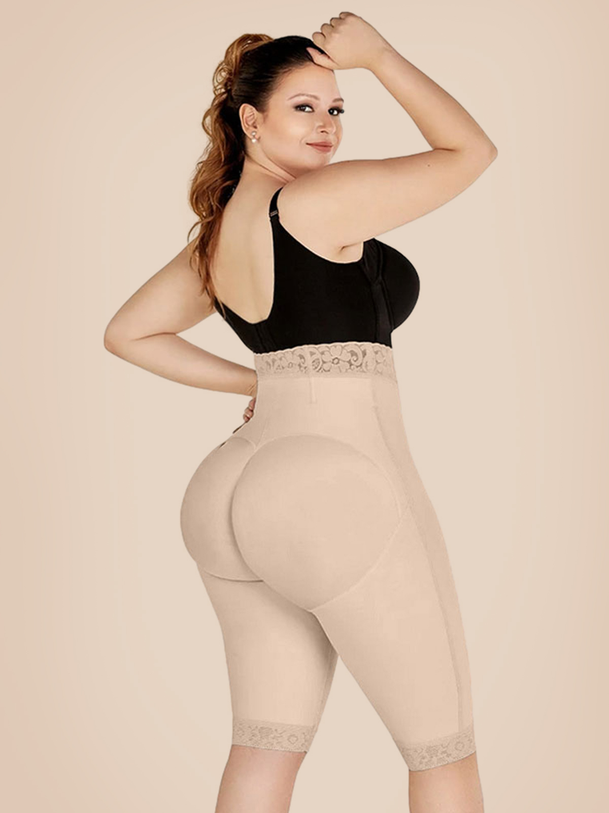 Double Compression High-Waisted Butt Lifting Shorts Knee Short And Lift Buttoks