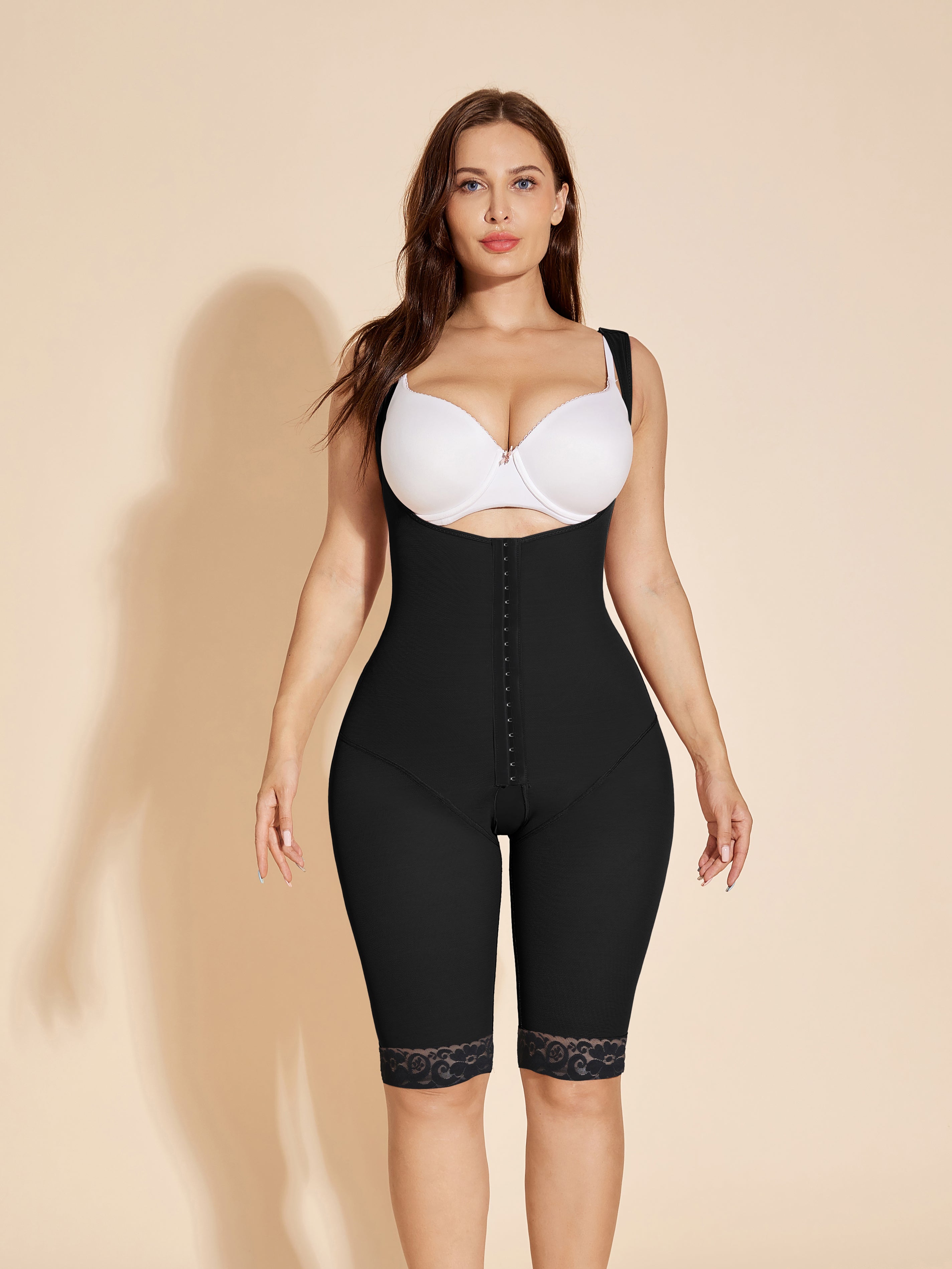 Women's Open Bust Bodysuit Tummy Control Shapewear - Black