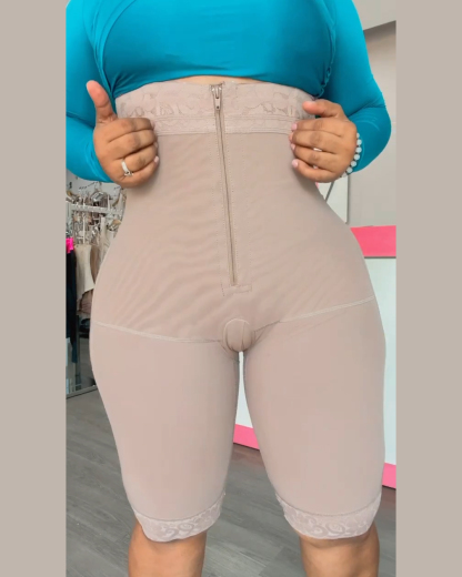 Lace High Compression Tummy Control Shorts with Zipper Front